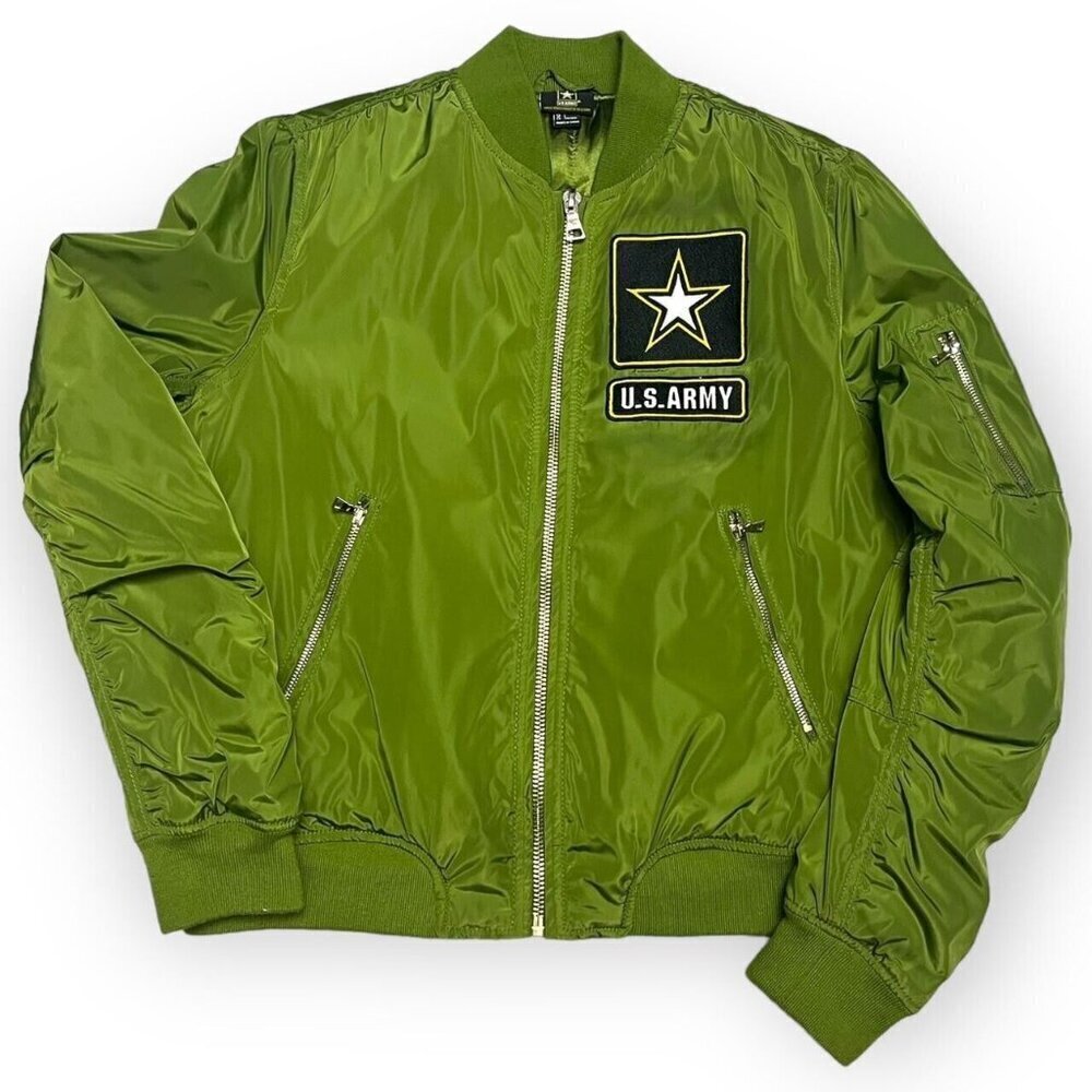 US ARMY Green Air Force Military Bomber Jacket - Womens Large